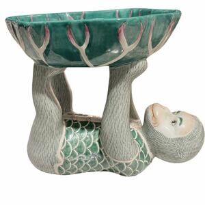 Vintage Artin Green Ceramic Monkey Bowl Planter Art No. 1347
